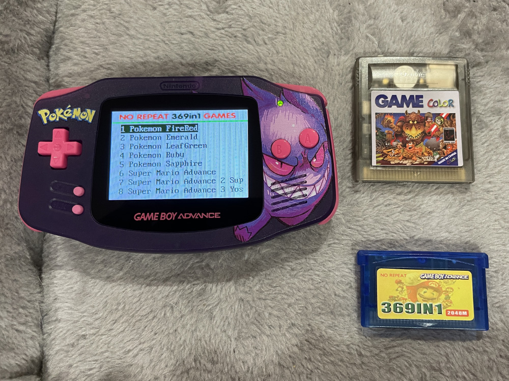 Nintendo Gameboy Advance Gengar theme Mod - with Games, GBC EverDrive and GBA Multicart 369in1