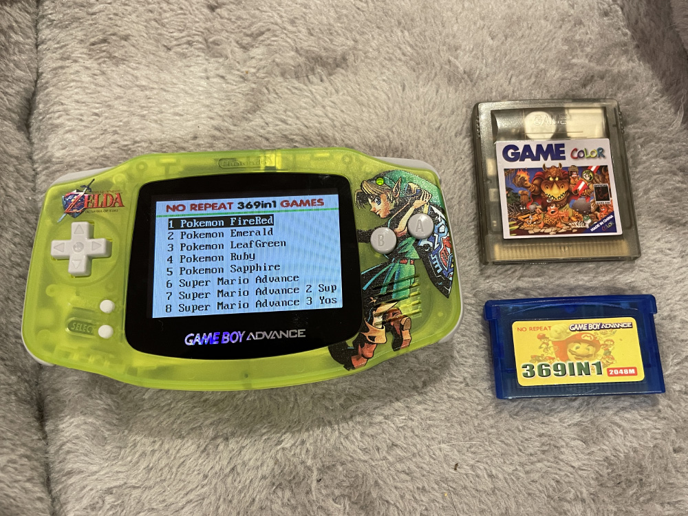 Nintendo Gameboy Advance Legend of Zelda Green Mod - with Games, GBC EverDrive and GBA Multicart 369in1