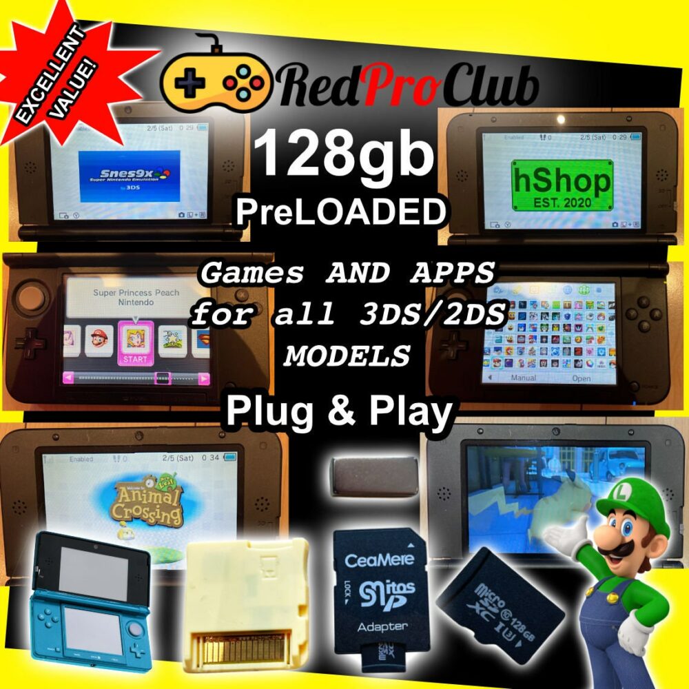 128gb 256gb 512gb Unlocker Memory Card Kit for Nintendo 3DS 2DS Models XL , 'new', 2DS - 5000+ Games + Emulators + Apps - Region Free - NDS