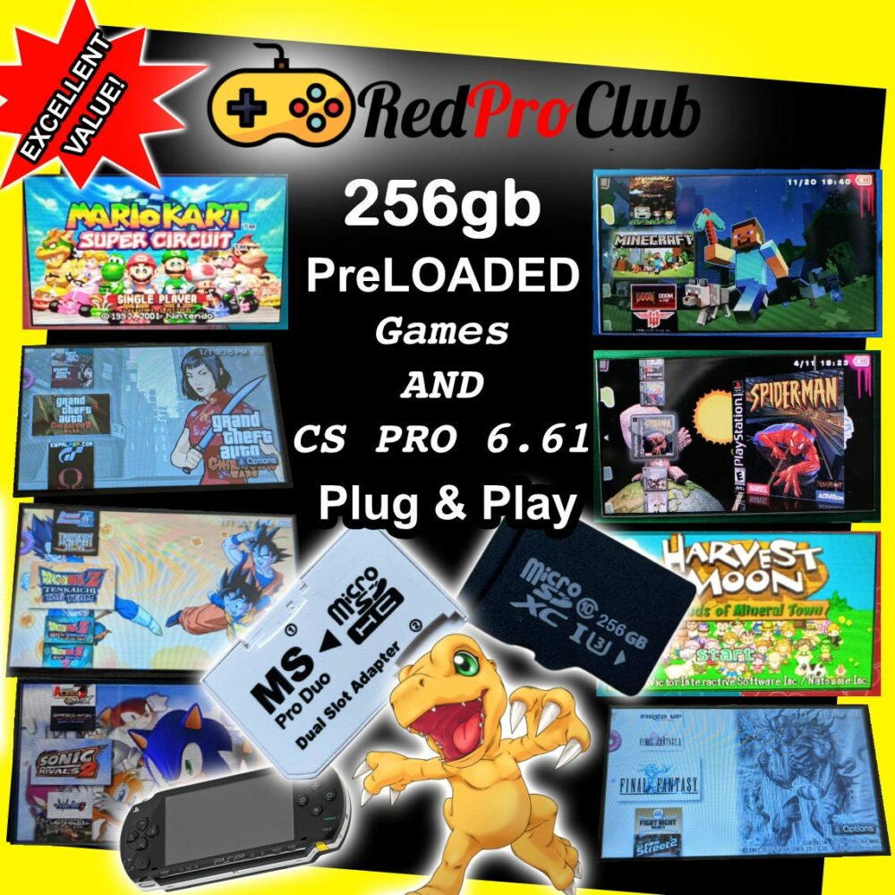 Alternative view of 128gb PreLoaded Memory Card for Sony PSP 1000 2000 3000 - WorldWide Shipping - Homebrew Plug & Play GBA Gbc Snes Emulators -Unlocker Kit